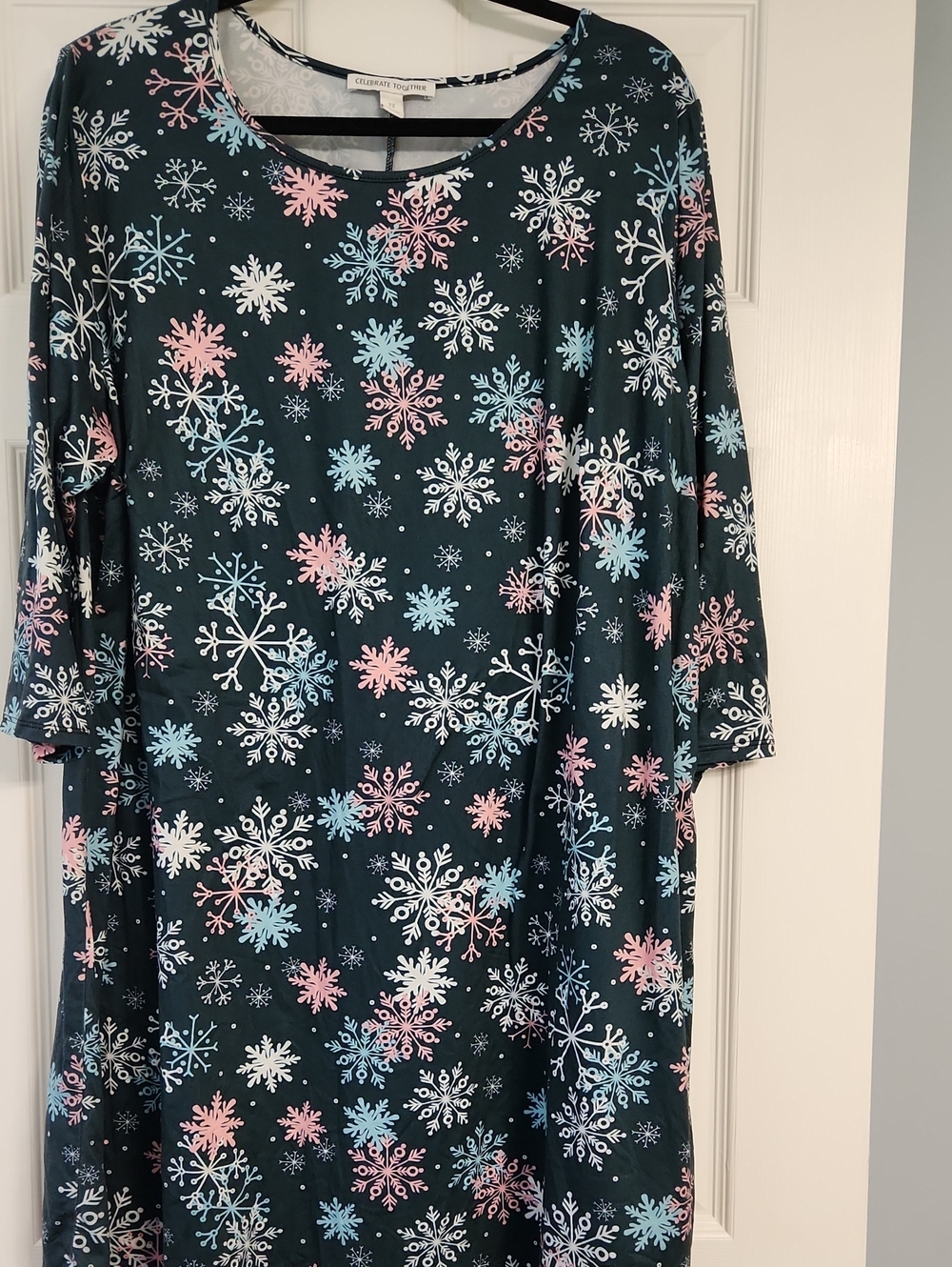 Navy Snowflake Print Long Sleeve Dress